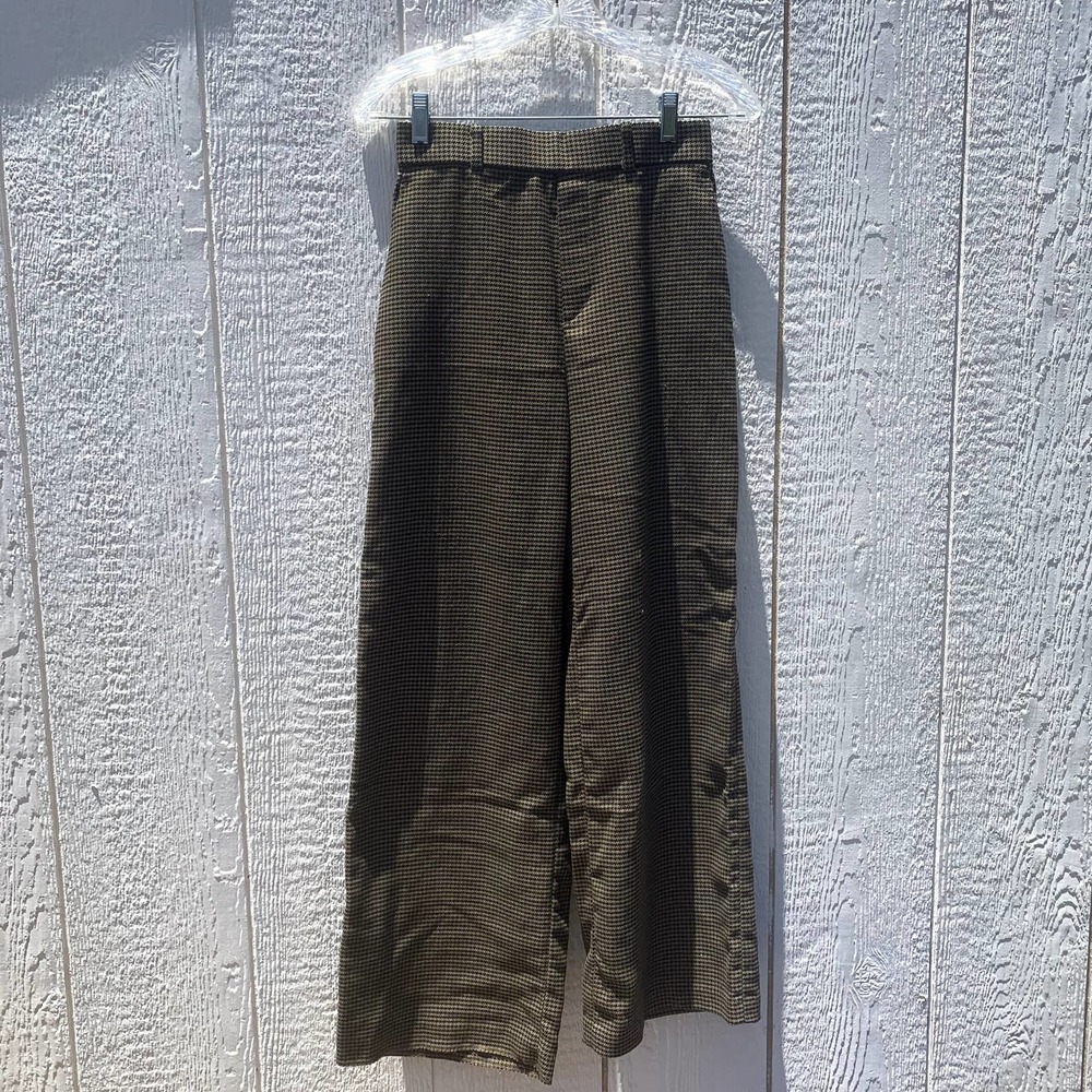 Uniqlo black and yellow houndstooth wide leg dress pants elastic back size XS